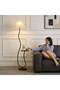 Floor Lamp Standing Light Nordic Iron Floor Lamp With Wood Table Standing Light Marble Base Fabric Lampshade - 6