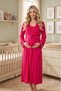 New Season Fuchsia Lace Detailed Design Buttoned Wide Strap 100% Cotton Maternity Maternity Dressing Gown Nightgown Set of 2 - 3