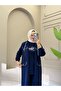 Women's 3-Piece Tracksuit Set with Hooded Long Cardigan Sweatshirt and Wide-Leg Pants, Two Threads N-05530 _ Navy Blue