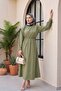 Poplin Dress with Tie Detail and Elastic Waist -Khaki - 3