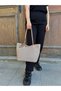 Women's Large Size Shawl Detailed Luxury Design Hand & Shoulder Bag Shopper with Puppy Detail, Suitable for Daily Use - 2