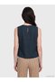 Gencc Quality with Lcw Comfort Navy Blue Linen Plain Oval Neck Sleeveless Women's Blouse - 4