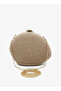 - Textured Clutch Bag with Chain Strap - Khaki - 2