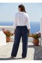 Navy Blue Muslin Trousers, Comfortable Fit, with Pockets, Elastic Waist, Summer Women's Trousers - 3
