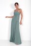 Women's Long Chiffon Dress with Rope Straps, Laced Back, Lined, and Draped Front - 3