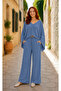 Muslin Bat Sleeve Crop Blouse and Wide Leg Pants Set