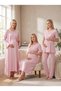 New Season Powder Summer Short Sleeve 100% Cotton Maternity Dressing Gown Nightgown Pajama Set with Easy Breastfeeding Feature, Set of 4 - 6