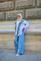 Women's Stone and Bead Stripe Detailed Collar Tie-Up Denim Suit Ice Blue - 2
