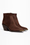 Coffee Matte Suede Flat Zippered Metal Toe Western Cowboy Short Ankle Boots