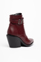 Burgundy Matte Leather Lace-Up Zippered Metal Toe Western Cowboy Short Ankle Boots - 3