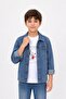 Blue Printed T-Shirt Boys' Jean Shirt Set 24162 - 3