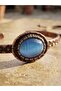 Blue Cat's Eye Natural Stone Embellished Copper Bracelet - 2