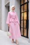 Single Button Belted Skirt with Pockets Embossed Patterned Jacquard Suit -Pink - 2