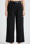 Women's Black Double Pleated Detailed Belted Pocketed Cotton Crepe Trousers