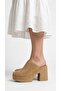 Saven Women's Suede Look Silver Rivet Detailed Gold Buckle Thick Heeled Platform Slippers 8 cm - 3