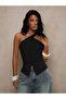 Elysia Black One-Shoulder Buttoned Detailed Vest Blouse Stylish Women's Top - 3