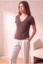 Women's Dark Brown Cotton / Elastane Blended Regular Fit V-Neck Short Sleeve T-Shirt Delaney