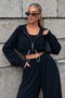 Women's 3-Piece Modal Set Nova Ease Navy Blue – Crop Tank Top, Zip-Up Cardigan, and Adjustable Hem Bottoms - 6