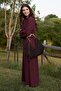 Waist-Tied, Ruffled Sleeve Linen Dress, Plum - 2