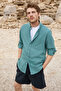 Arles men's linen blend long sleeve single pocket regular fit green shirt - 2