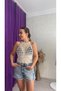 Cream Color Hand Embroidered Sequin Halter Neck Blouse - Party Bustier - 3