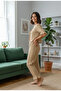 Women's Bamboo Linen Pajama Set with Tie Front Detail, Flared Sleeves and Cuffs - 3