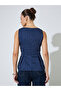 Navy Blue Striped Sleeveless Peplum Top - 5