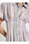 Beige Fitted Waist Striped Shirt Maxi Dress - 3