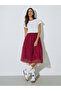 Burgundy Organza Look Layered Midi Skirt - 3