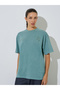 Green Tonal Slogan Embroidered 100% Cotton Washed T-Shirt - 4