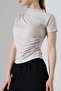 Sandy Fabric Degaje Collar Draped Short Sleeve Women's Blouse - 4