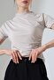 Sandy Fabric Degaje Collar Draped Short Sleeve Women's Blouse - 5