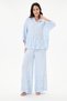 Women's Light Blue Italian 100% Linen Floral Embroidered Trousers - Shirt-Linen Suit 40 - 44 Size - 2