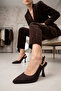 Damla 17 Brown Fabric Open-Heeled Women's Shoes