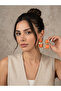Orange Square Stone Gold Color Geometric Earrings - 2