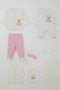 Baby Girl Hospital Release Set of 8 Baby Teddy Bears Embroidered 0-3 Months, Ecru
