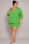 Large Size V-Neck Buttoned Stone Embroidered Capri Sleeve Pocket Thin Women's Shirt - 6