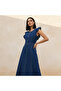 A-line Midi Cotton Denim Dress with Ruffle Detail - 3
