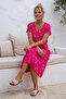 Pink V-Neck Short Sleeve Patterned Casual Viscose Woven Dress 113 64 - 3