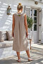 Beige Hakim Collar Sleeveless Buttoned Pocketed Casual Muslin Woven Dress 113 60 - 6