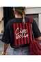 Women's Red Writing Ciao Bella Line Printed Crew Neck White T-Shirt