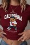 -Women's California Bear Printed Crop T-Shirt 100% Cotton