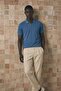 Men's Classic Zippered Blue Polo Collar T-Shirt - 4