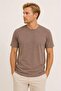 Beige Terry Fabric Comfortable Fit Crew Neck Men's T-Shirt// 9000-Bej