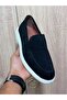 Black Suede Leather Men's Loafer Shoes - 7