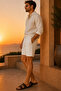 Men's White Linen Textured Shorts with Pockets - Breathable Fabric - 5