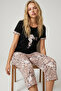 Black Patterned Knitted Capri Set 24102126