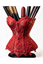 Decorative Red Corset Design Makeup Organizer - Brush Holder, Pen Holder, and Multi-Purpose Accessory Box