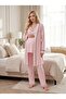 New Season Pink Piping Detailed Buttoned Design Short Sleeve 100% Cotton Maternity Maternity Dressing Gown Pajama Set