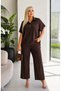 Women's Plus Size Loose Fit Shirt Collar Textured Linen Bottom - Top Set 29000 - 3